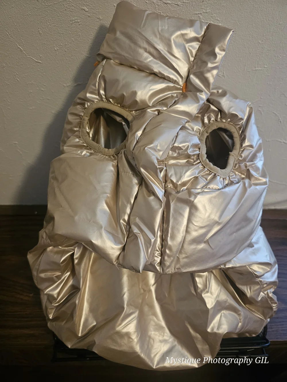 Shiny Metallic Puffer Dog Vest with Armhole Detail - Champagne